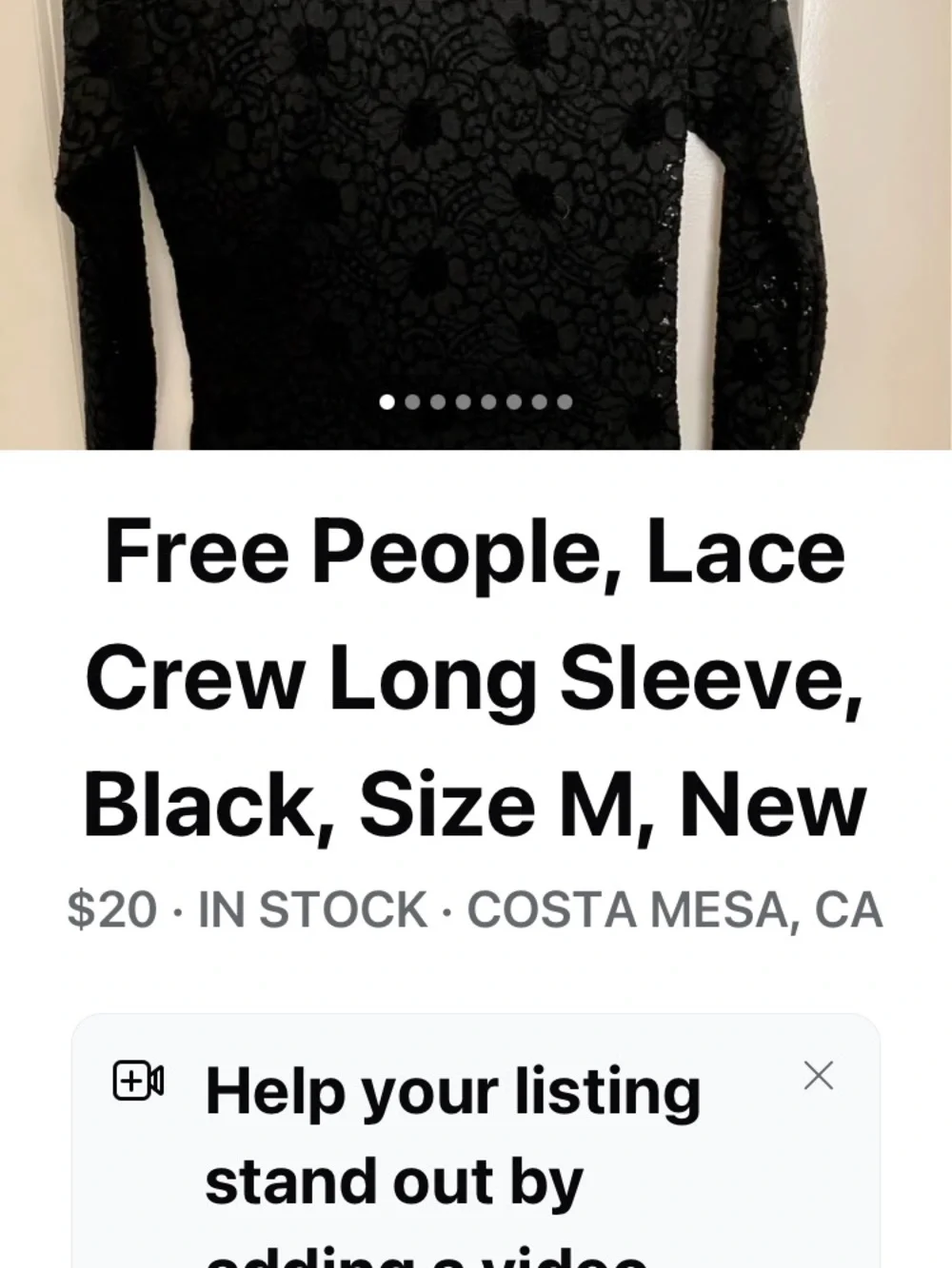 Free People Cloud Ride Lace Crew Black Floral Long Sleeve Top